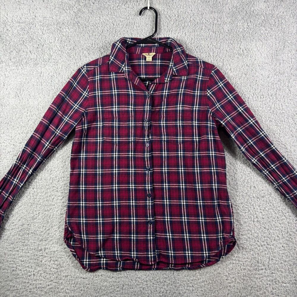 Woolrich Button-Up Shirt Women's Medium‎ Red & Blue Plaid Flannel Long Sleeve